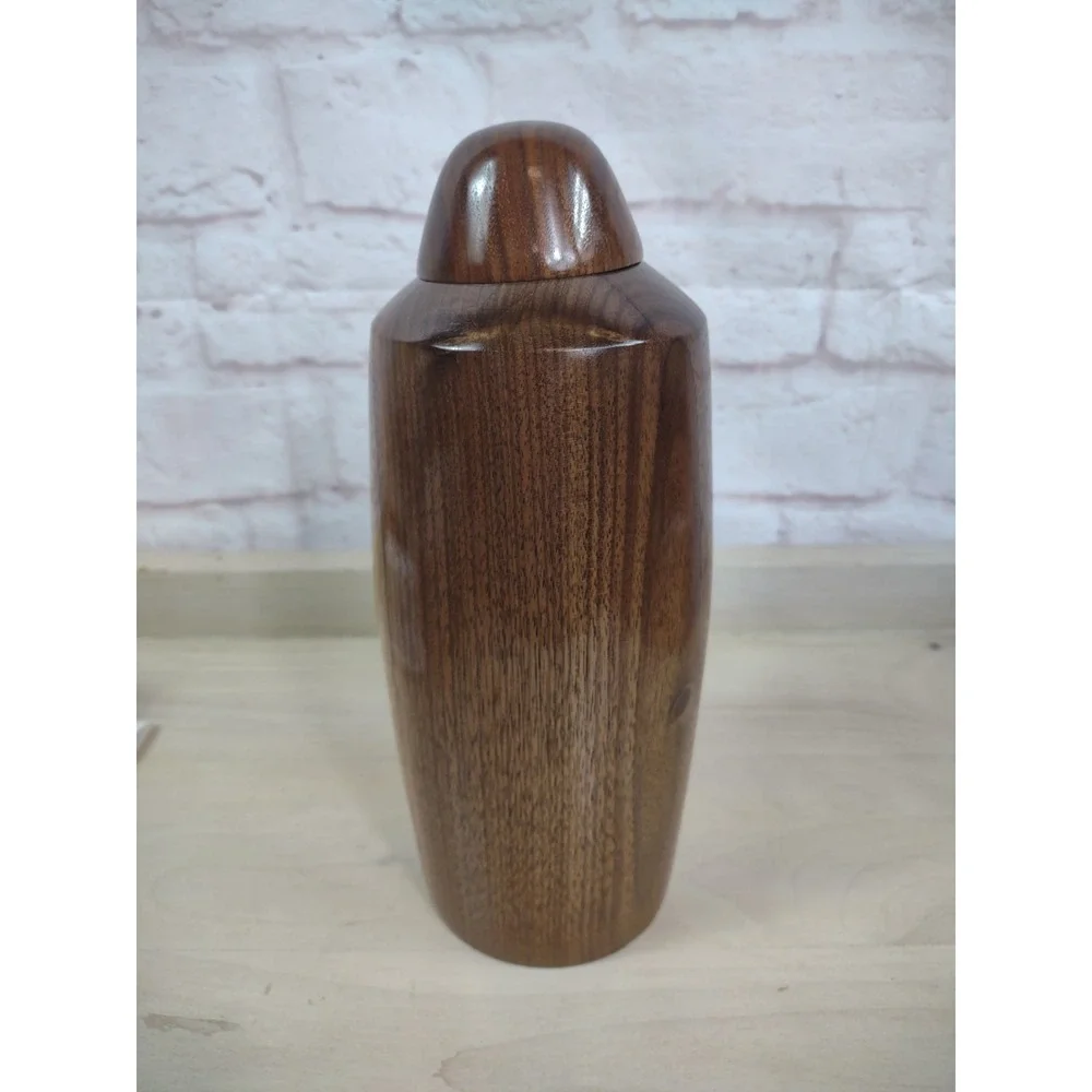 Dark Walnut Wood Urn For Cremation Natural Turned Wood NC Info Paper 9.5
